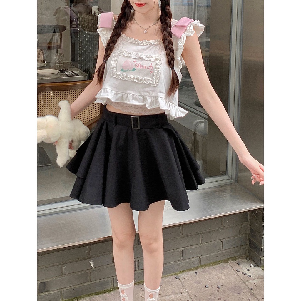 Jiashucheng Áo Thun Sát Nách Dáng Ngắn Phong Cách Nhật Bản Ngọt Ngào Dễ Phối Đồ Thời Trang Mùa Hè Cho Nữ Niche