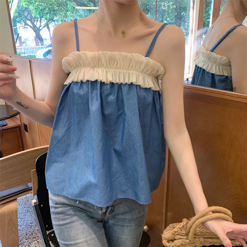 Jiashucheng Áo Denim Ngắn Không Tay Phong Cách Retro Thời Trang Cho Nữ