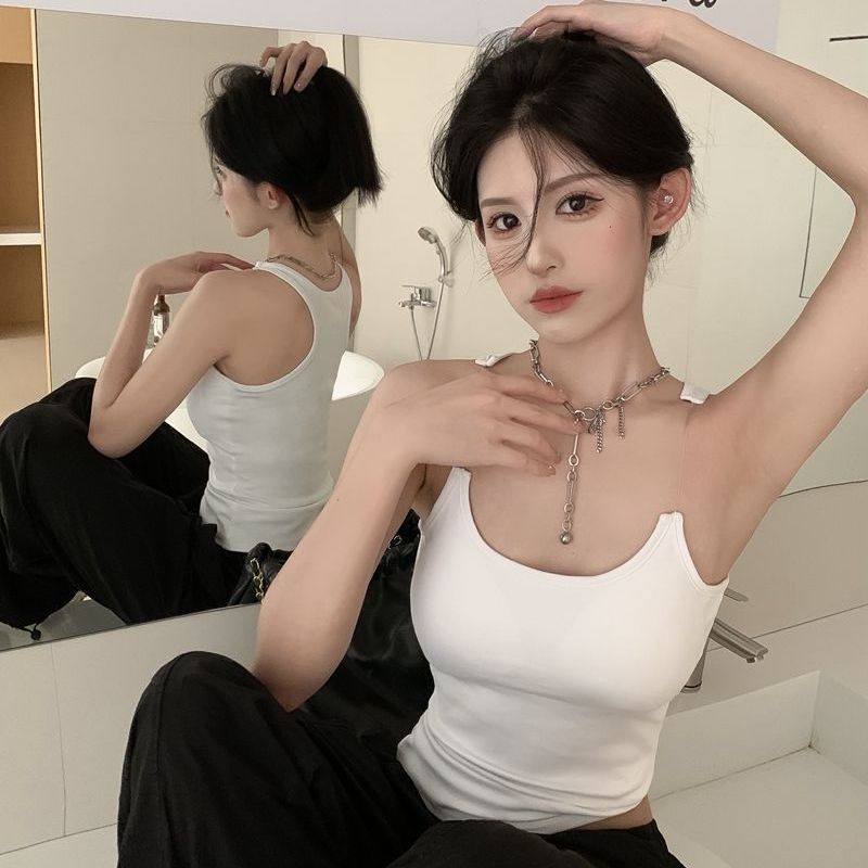 Jiashucheng Áo Ống Ngắn Hai Dây Mỏng Màu Trơn Thời Trang Mùa Hè Cho Nữ