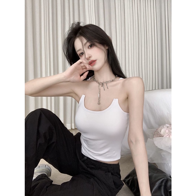 Jiashucheng Áo Ống Ngắn Hai Dây Mỏng Màu Trơn Thời Trang Mùa Hè Cho Nữ