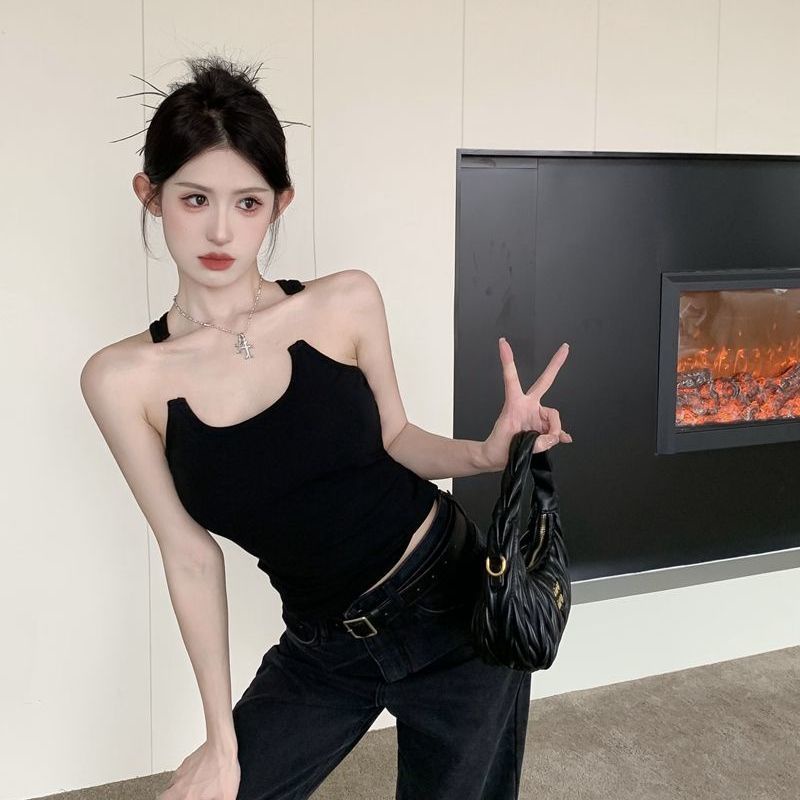 Jiashucheng Áo Ống Ngắn Hai Dây Mỏng Màu Trơn Thời Trang Mùa Hè Cho Nữ