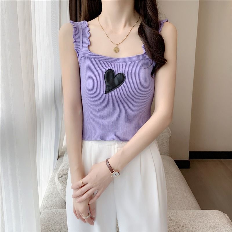 Jiashucheng Áo Dệt Kim Hai Dây Cổ Chữ U Màu Sắc Tương Phản Thời Trang Mùa Hè Cho Nữ