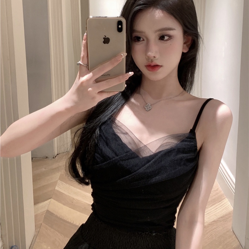 Jiashucheng Áo Lưới Ren Không Tay Phong Cách Hàn Quốc Cổ Điển Thời Trang Mùa Hè Hàng Mới Dành Cho Bạn Nữ