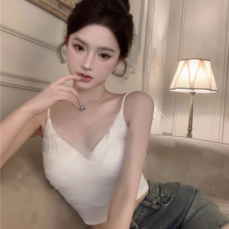 Jiashucheng Áo Lưới Ren Không Tay Phong Cách Hàn Quốc Cổ Điển Thời Trang Mùa Hè Hàng Mới Dành Cho Bạn Nữ