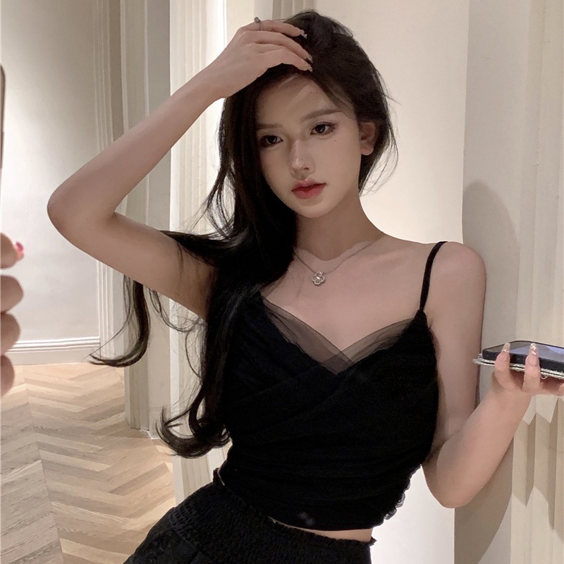 Jiashucheng Áo Lưới Ren Không Tay Phong Cách Hàn Quốc Cổ Điển Thời Trang Mùa Hè Hàng Mới Dành Cho Bạn Nữ