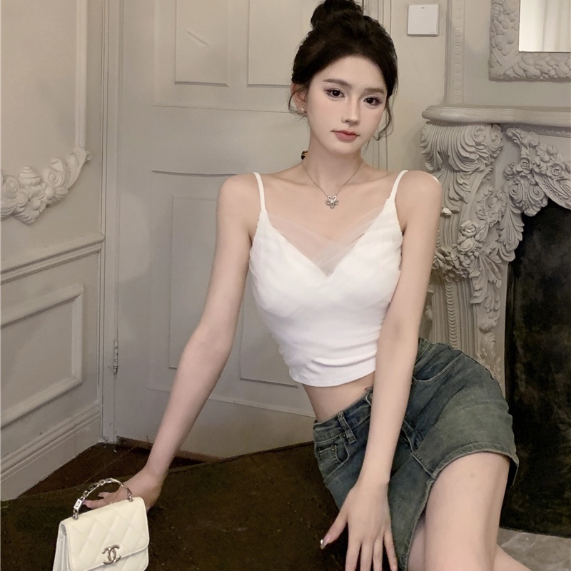 Jiashucheng Áo Lưới Ren Không Tay Phong Cách Hàn Quốc Cổ Điển Thời Trang Mùa Hè Hàng Mới Dành Cho Bạn Nữ