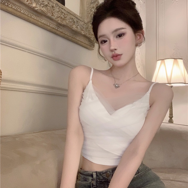 Jiashucheng Áo Lưới Ren Không Tay Phong Cách Hàn Quốc Cổ Điển Thời Trang Mùa Hè Hàng Mới Dành Cho Bạn Nữ