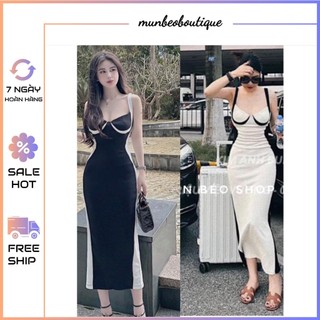 Đầm body phối 2 dây có mút vải thun cotton co giãn MBB105