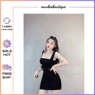 Đầm body 2 dây to có mút có dây kéo phom ngắn chất thun cotton MBB80