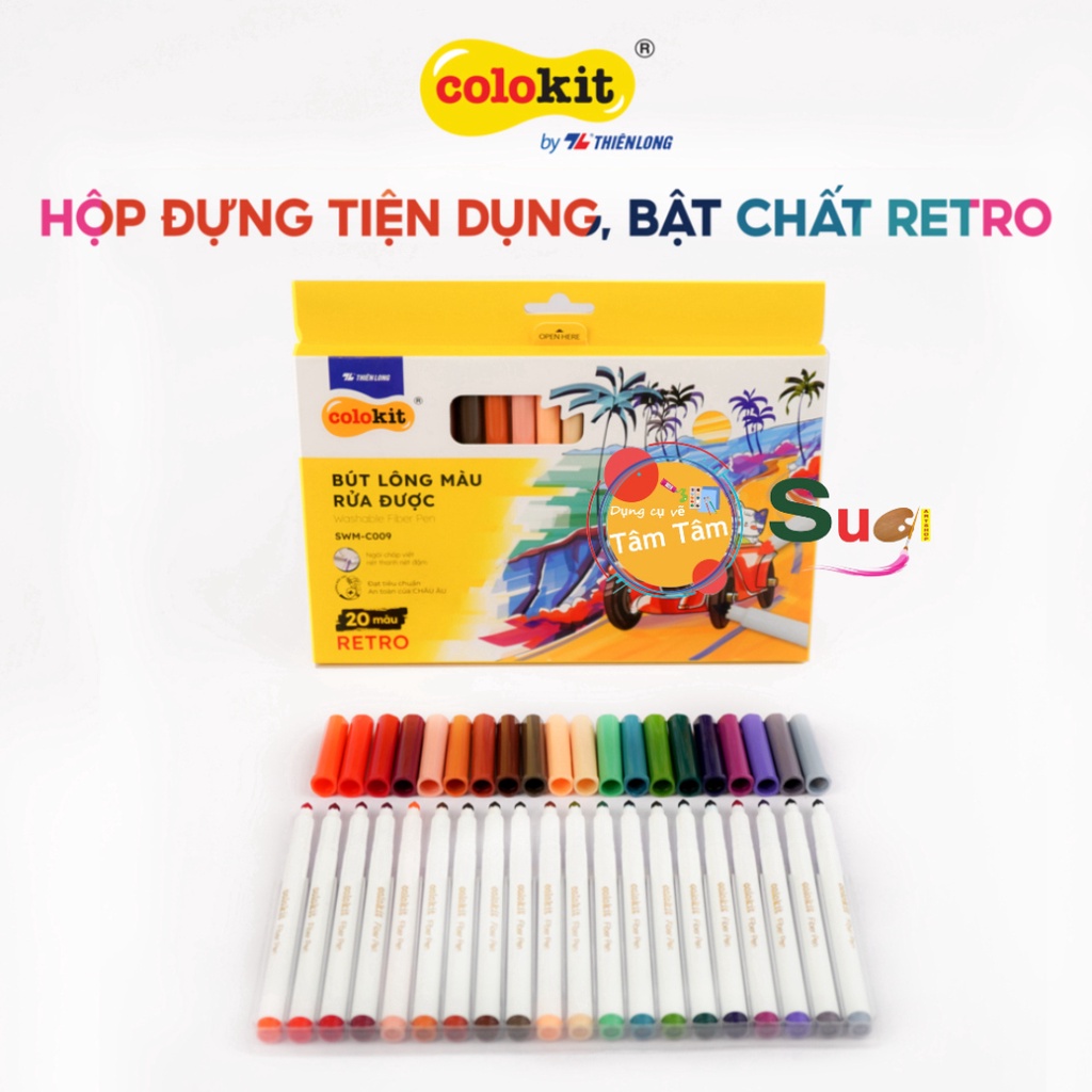 [ TÂM TÂM ] Bút Lông 20 Màu Rửa Được Retro Washable Fiber Pen Thiên Long SWM-C009 - Viết Nét Thanh Nét Đậm