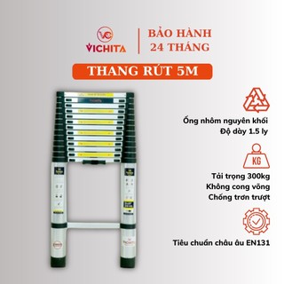 Thang nhôm rút đơn 5m vichita ống nhôm nguyên khối nhập khẩu - thang rút 14 bậc - bảo hành 24 tháng