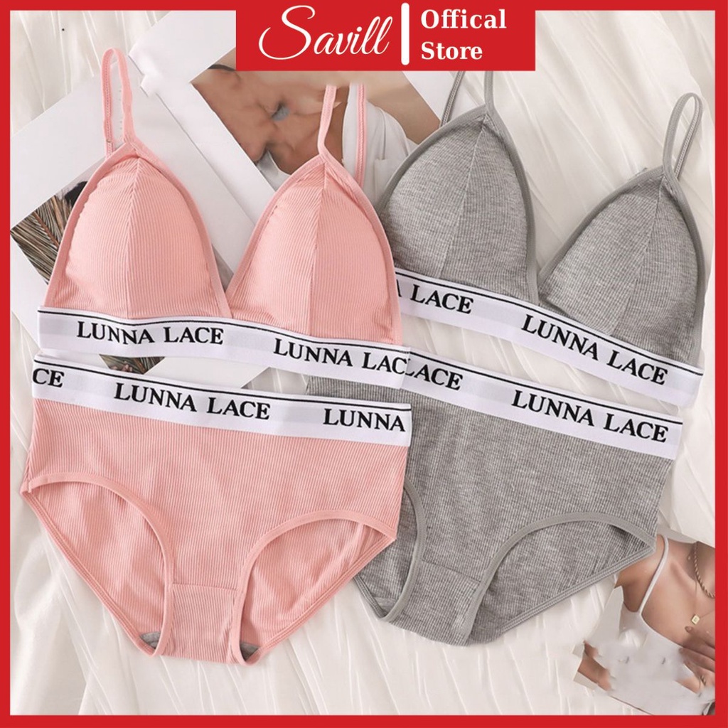 Bộ đồ lót nữ cotton freesize, Áo ngực không gọng mút mỏng, Quần lót nữ cạp vừa SAVILL B8812