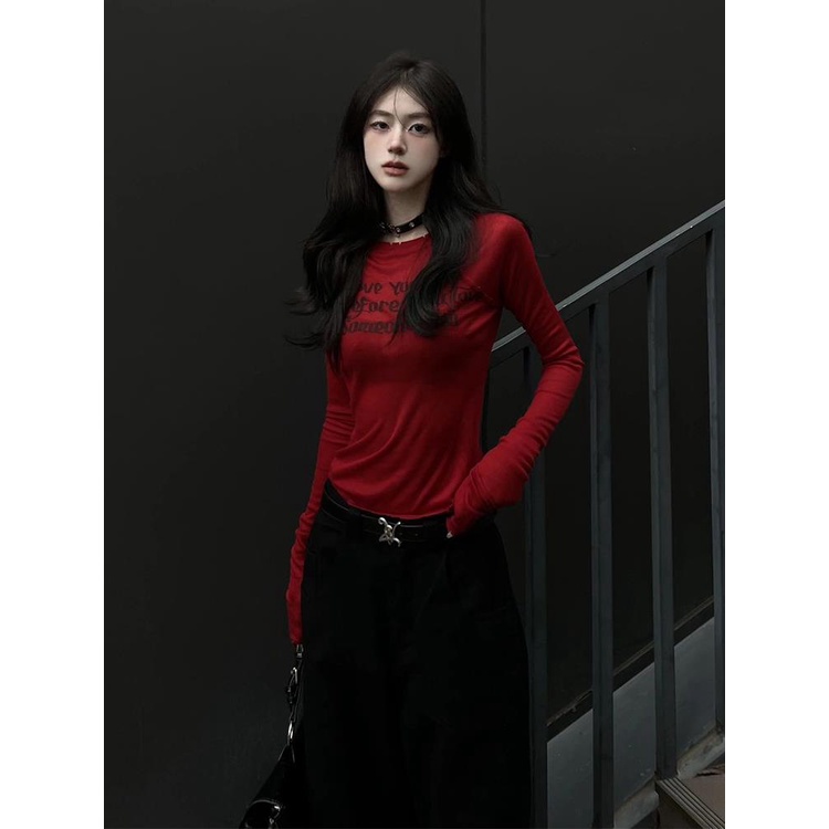 Áo Thun Dệt Kim Tay Dài Dáng Ôm In Chữ Phong Cách Thời Trang Mùa Hè Mới Cho Nữ