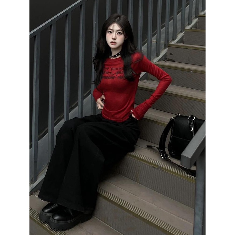 Áo Thun Dệt Kim Tay Dài Dáng Ôm In Chữ Phong Cách Thời Trang Mùa Hè Mới Cho Nữ