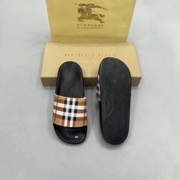 Dép Quai Ngang Burberry Kẻ Sọc, Dép Lê Nam Nữ Hoạ Tiết BBR Phong Cách Trẻ Trung Năng Động, Đế Chống Trơn