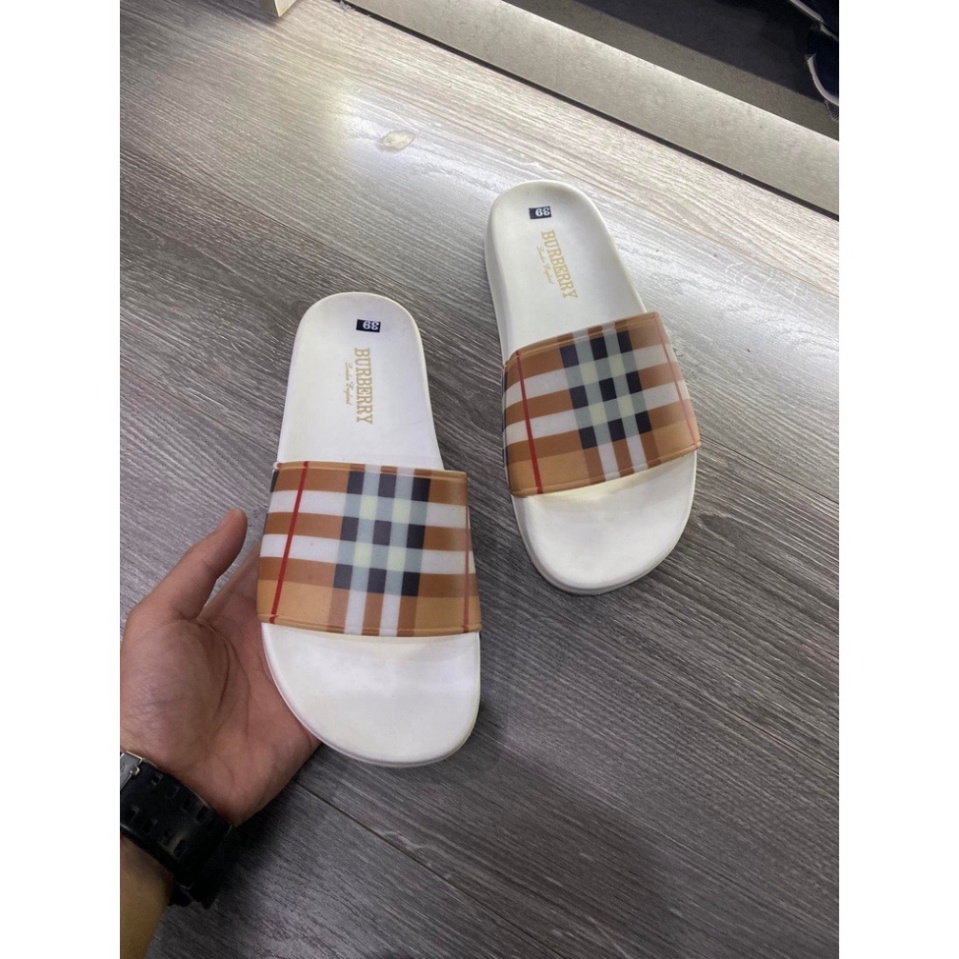 Dép Quai Ngang Burberry Kẻ Sọc, Dép Lê Nam Nữ Hoạ Tiết BBR Phong Cách Trẻ Trung Năng Động, Đế Chống Trơn
