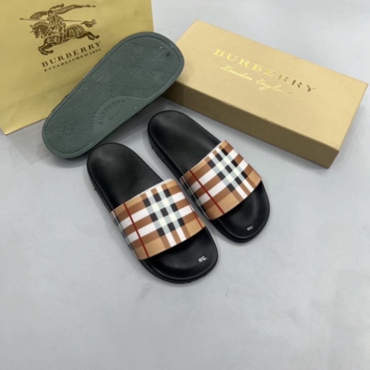 Dép Quai Ngang Burberry Kẻ Sọc, Dép Lê Nam Nữ Hoạ Tiết BBR Phong Cách Trẻ Trung Năng Động, Đế Chống Trơn