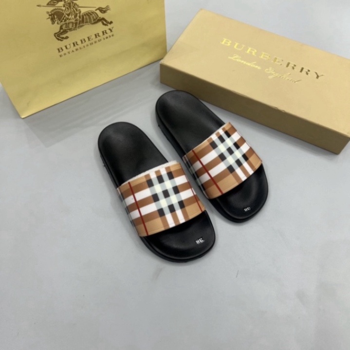 Dép Quai Ngang Burberry Kẻ Sọc, Dép Lê Nam Nữ Hoạ Tiết BBR Phong Cách Trẻ Trung Năng Động, Đế Chống Trơn