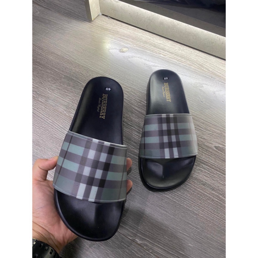Dép Quai Ngang Burberry Kẻ Sọc, Dép Lê Nam Nữ Hoạ Tiết BBR Phong Cách Trẻ Trung Năng Động, Đế Chống Trơn