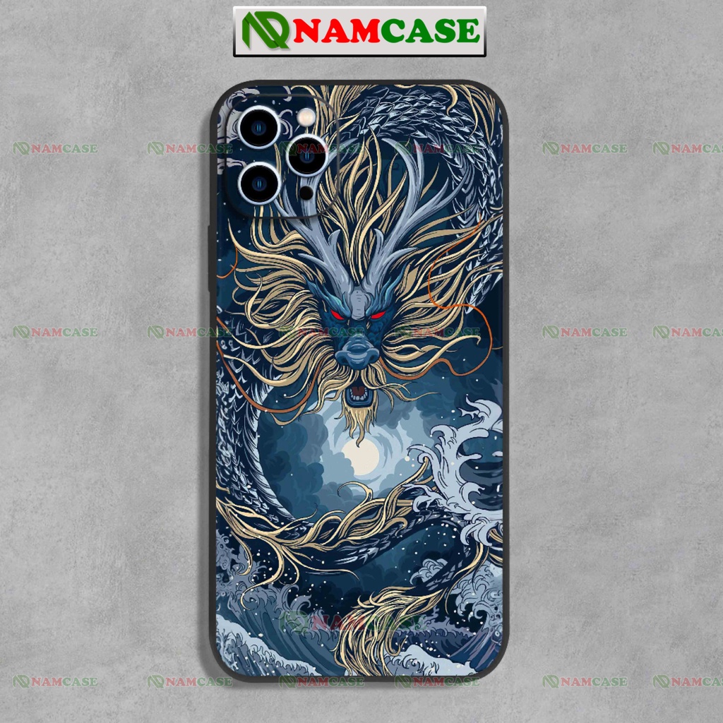 Ốp lưng iphone in hình rồng cạnh viền vuông silicon mềm dẻo bảo vệ camera cho ip 6/6s/7/8/X/XS/11/12/13/14 Pro Plus Max