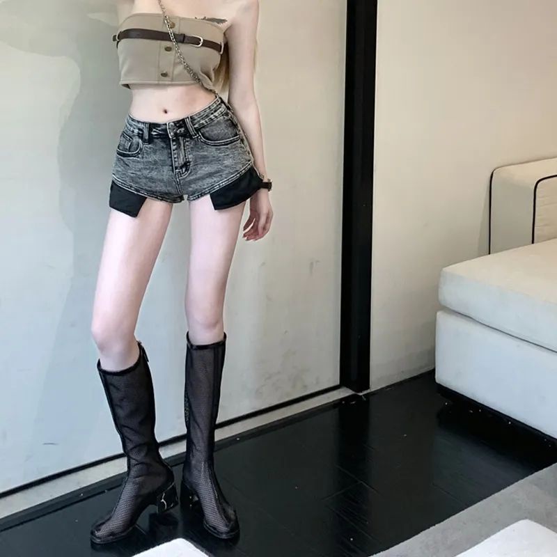 Quần Short Denim Lưng Cao Ống Rộng Thời Trang Mùa Hè Quyến Rũ Cho Nữ