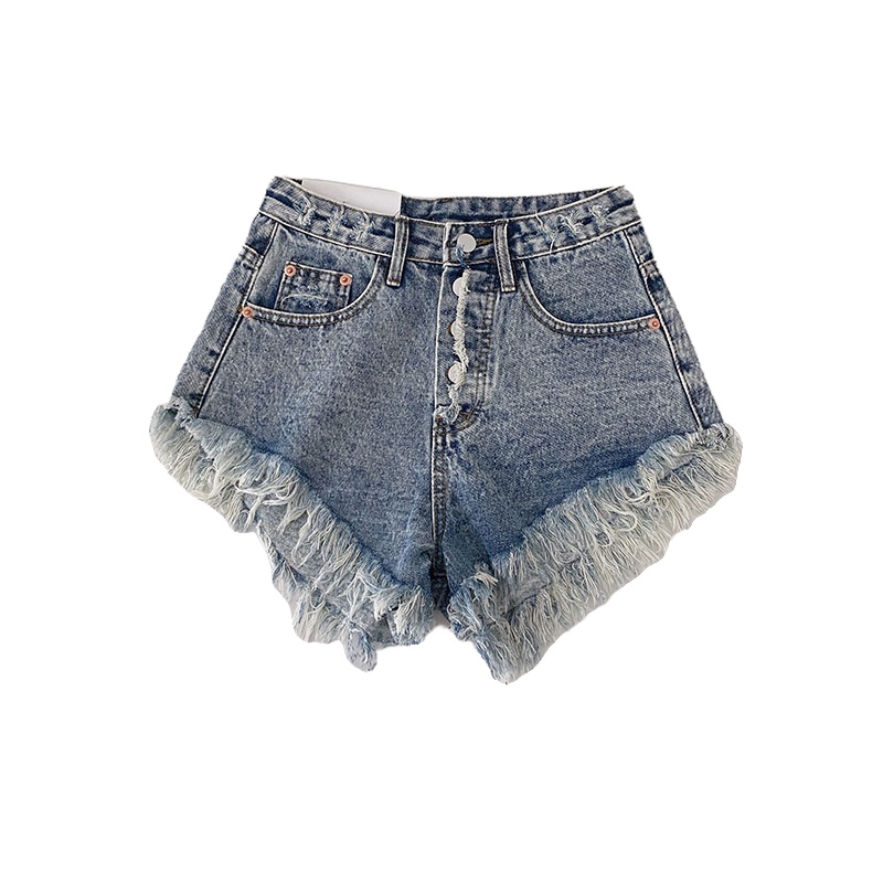 Jiashucheng Quần Short Denim Viền Tua Rua Siêu Ngắn Lưng Cao Màu Gradient Phong Cách Hàn Quốc Mùa Hè Cho Nữ