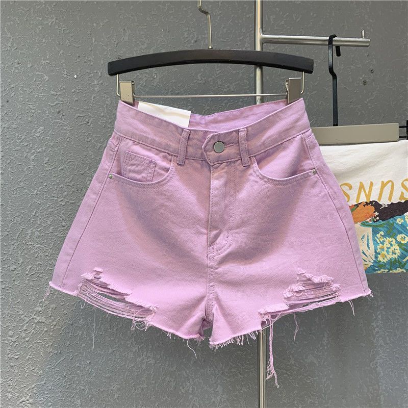 Quần Short Denim Mỏng Lưng Cao Dáng Chữ A Phối Rách Thời Trang Mùa Hè Phong Cách Hàn Quốc Mới