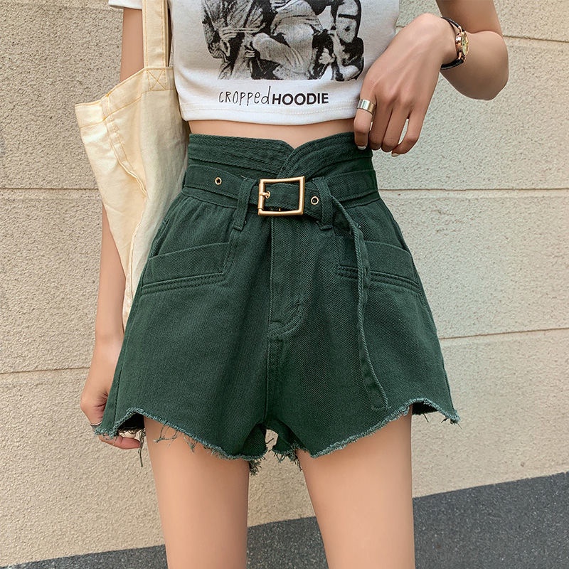 Jiashucheng Quần Short Denim Lưng Cao Dáng Chữ A Ống Rộng Phong Cách Hàn Quốc Thời Trang Mùa Hè Mới Cho Nữ