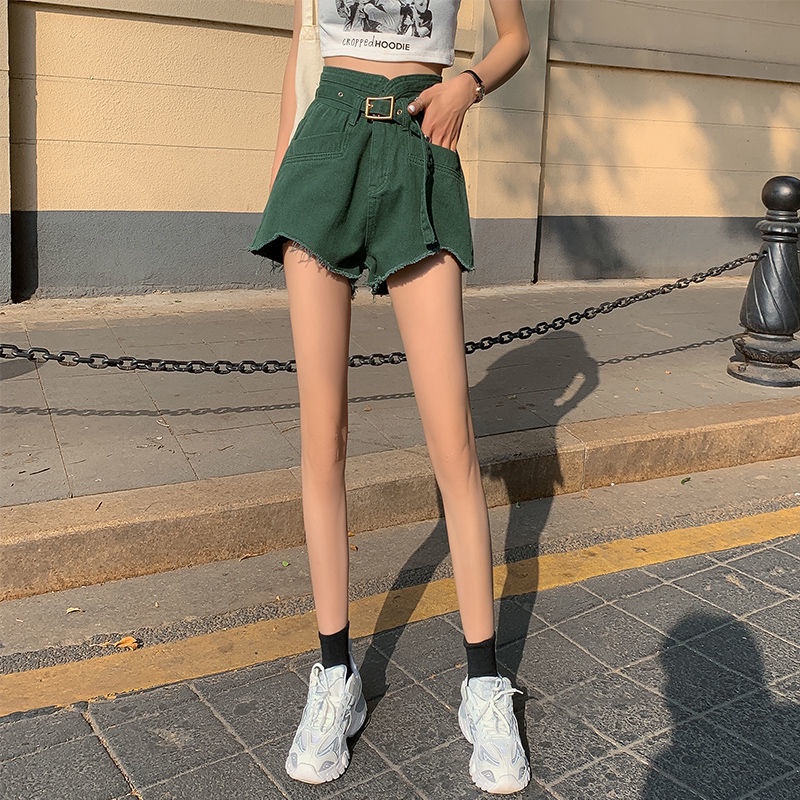 Jiashucheng Quần Short Denim Lưng Cao Dáng Chữ A Ống Rộng Phong Cách Hàn Quốc Thời Trang Mùa Hè Mới Cho Nữ