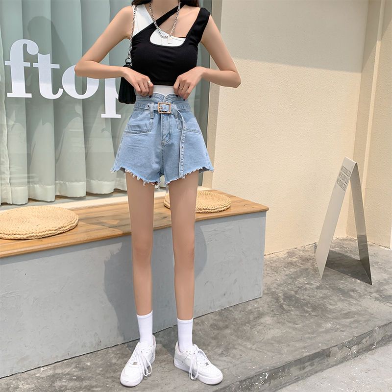 Jiashucheng Quần Short Denim Lưng Cao Dáng Chữ A Ống Rộng Phong Cách Hàn Quốc Thời Trang Mùa Hè Mới Cho Nữ