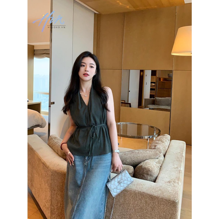 Áo Sát Nách Cổ Yếm Phong Cách Pháp Thời Trang Cao Cấp Quyến Rũ Cho Nữ