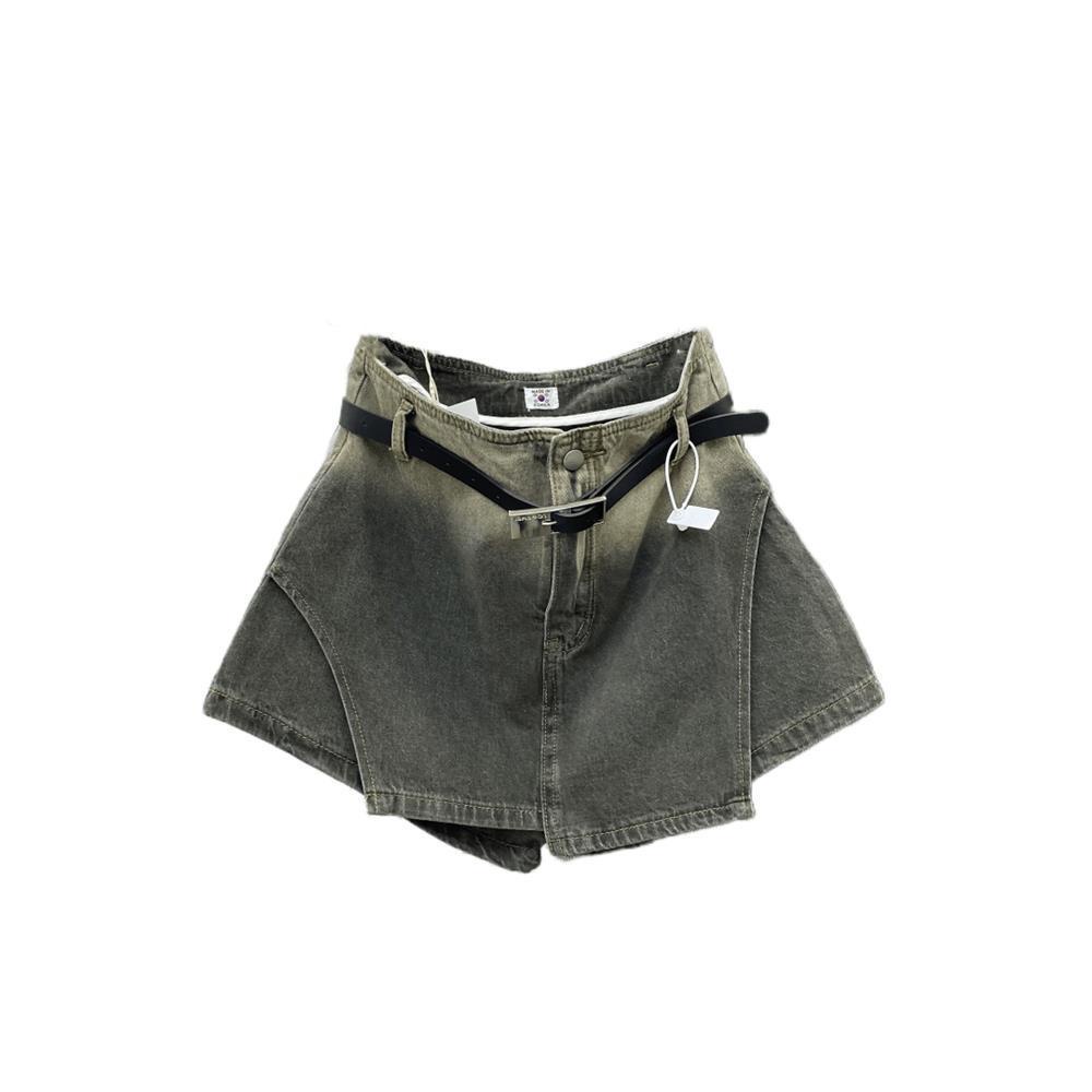 Jiashucheng Quần Short Denim Giả Váy Chữ a Lưng Cao Dáng Rộng Màu Gradient Thời Trang Mùa Hè Nóng Bỏng Dành Cho Bạn Nữ