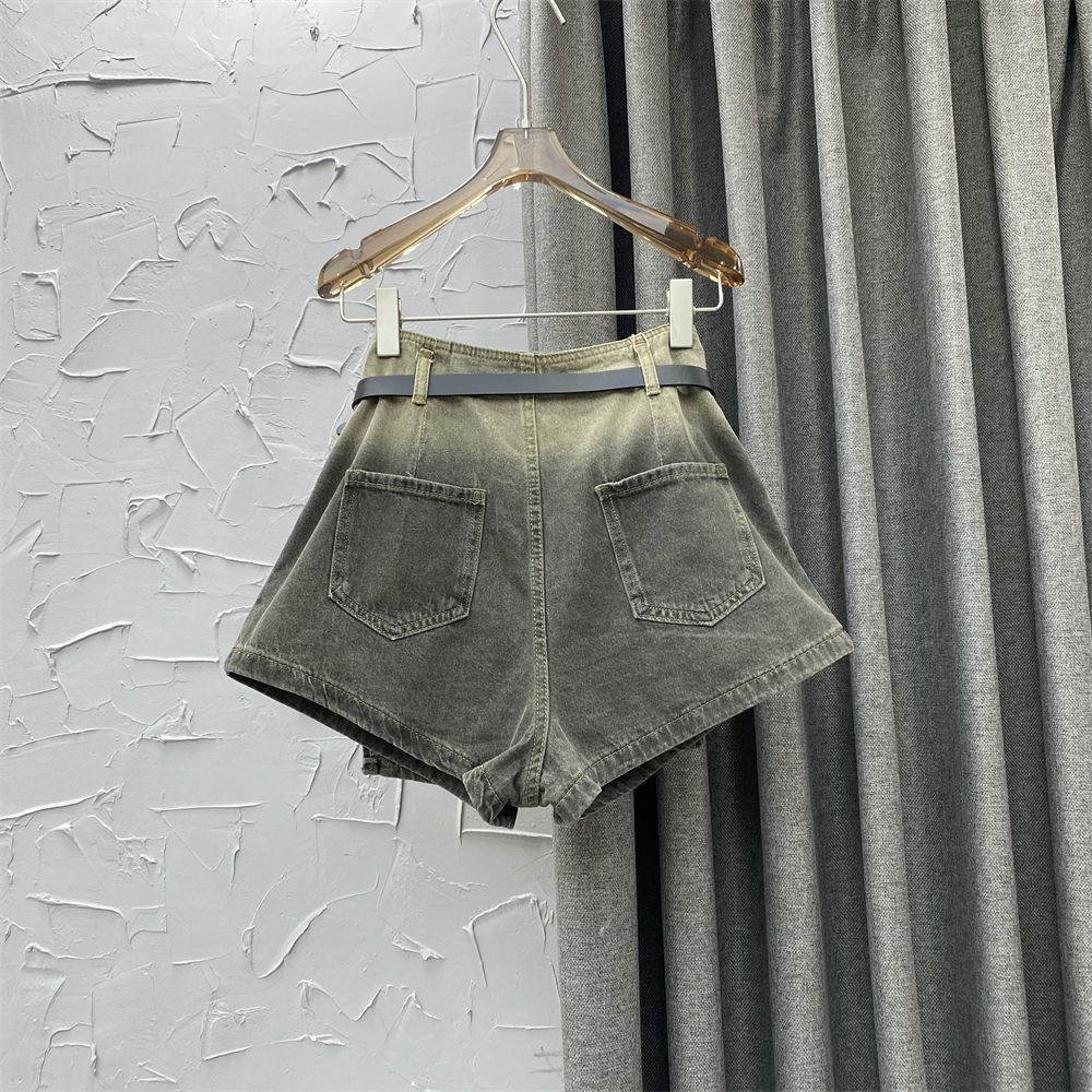 Jiashucheng Quần Short Denim Giả Váy Chữ a Lưng Cao Dáng Rộng Màu Gradient Thời Trang Mùa Hè Nóng Bỏng Dành Cho Bạn Nữ