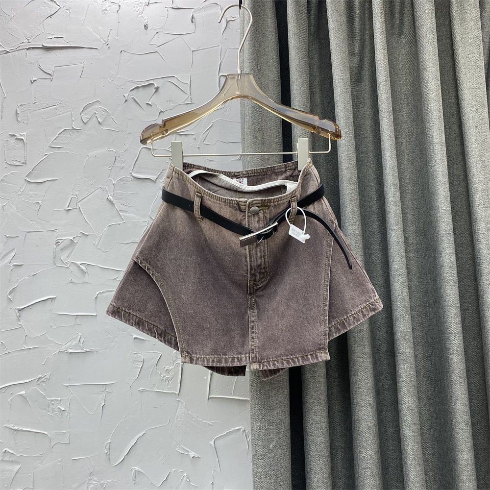 Jiashucheng Quần Short Denim Giả Váy Chữ a Lưng Cao Dáng Rộng Màu Gradient Thời Trang Mùa Hè Nóng Bỏng Dành Cho Bạn Nữ