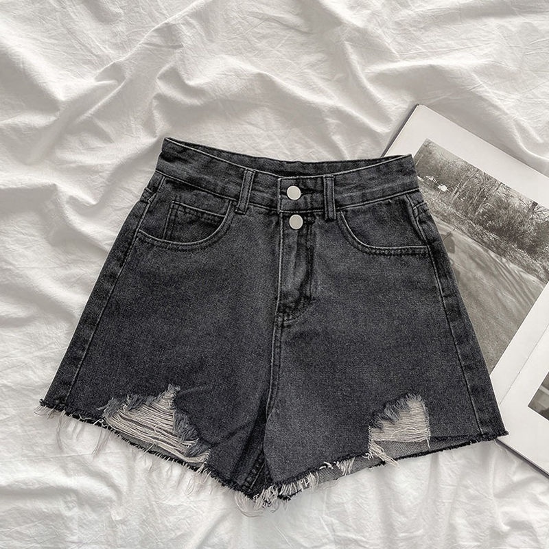 Jiashucheng Quần Short Denim Rách Dáng Rộng Eo Cao Phong Cách Hàn Quốc Thời Trang Xuân Hè Mới Dành Cho Bạn Nữ