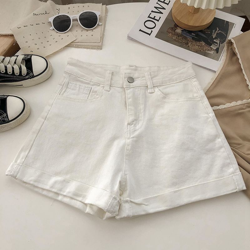 Quần Short Denim Jiashucheng Lưng Cao Dáng Rộng Phong Cách Hàn Quốc Thời Trang Mùa Hè Cho Nữ