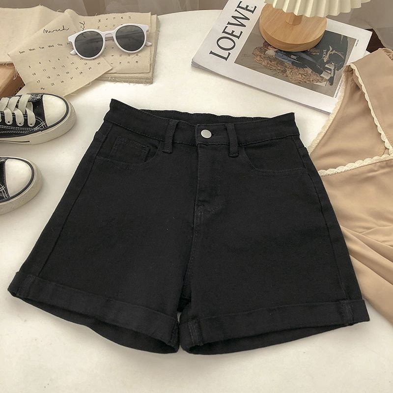 Quần Short Denim Jiashucheng Lưng Cao Dáng Rộng Phong Cách Hàn Quốc Thời Trang Mùa Hè Cho Nữ