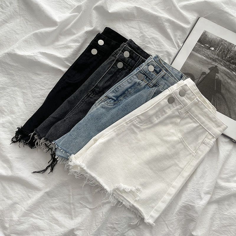 Jiashucheng Quần Short Denim Rách Dáng Rộng Eo Cao Phong Cách Hàn Quốc Thời Trang Xuân Hè Mới Dành Cho Bạn Nữ