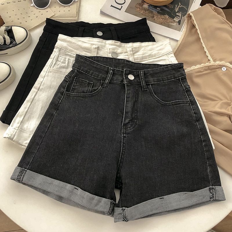 Quần Short Denim Jiashucheng Lưng Cao Dáng Rộng Phong Cách Hàn Quốc Thời Trang Mùa Hè Cho Nữ
