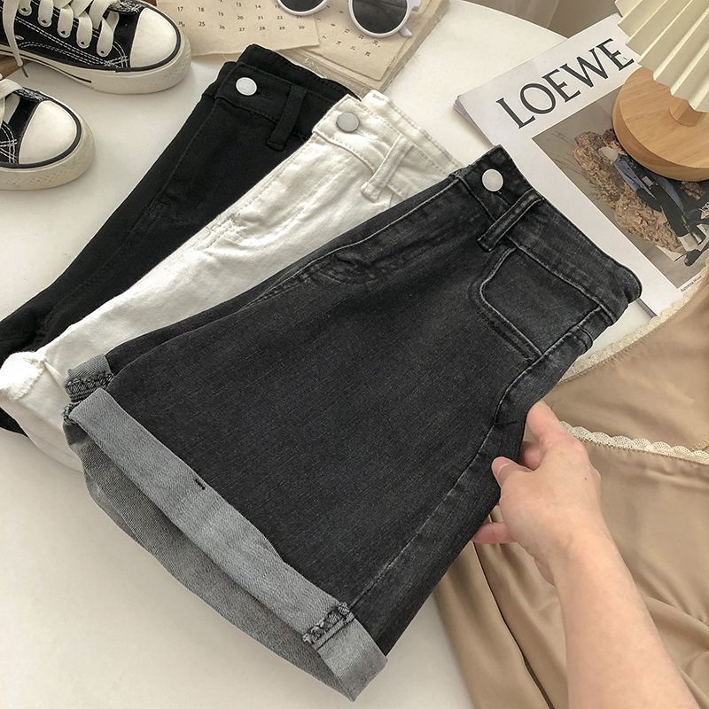Quần Short Denim Jiashucheng Lưng Cao Dáng Rộng Phong Cách Hàn Quốc Thời Trang Mùa Hè Cho Nữ