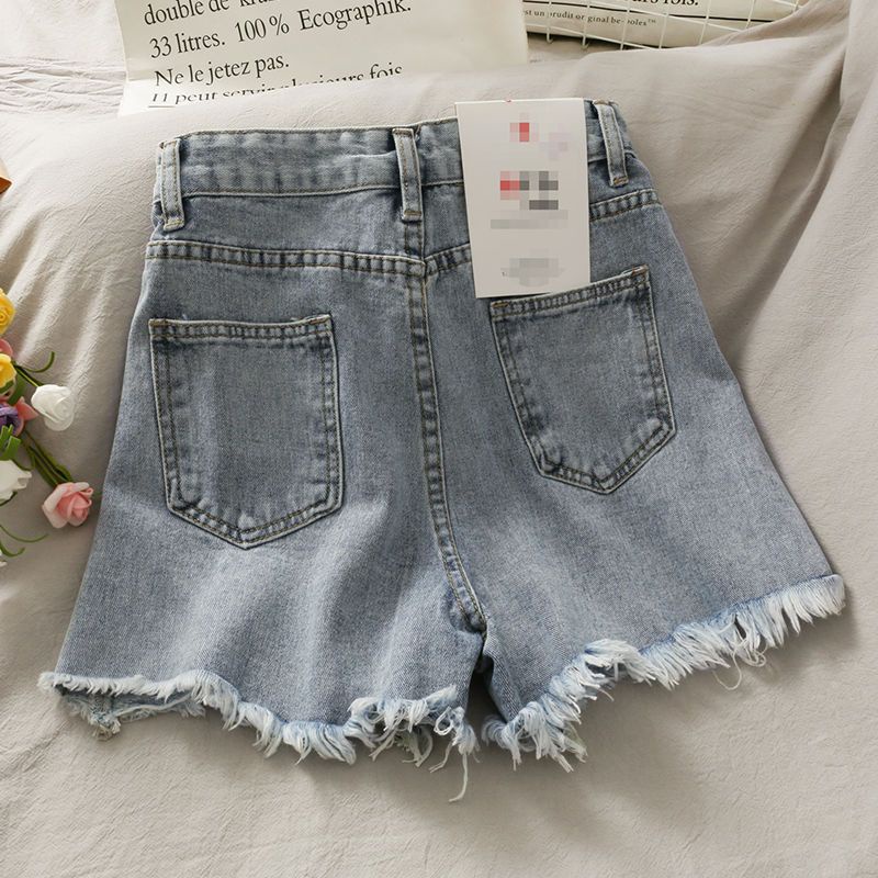 Jiashucheng Quần Short Dáng Chữ a Lưng Cao Rách Phối Dây Xích Trang Trí Quần Short Mỏng Cỡ Lớn Thời Trang Mùa Hè