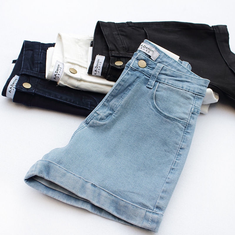 Jiashucheng Quần Short Denim Dáng Chữ A Eo Cao Co Giãn Phong Cách Hàn Quốc Thời Trang Mùa Hè Mới Dành Cho Nữ