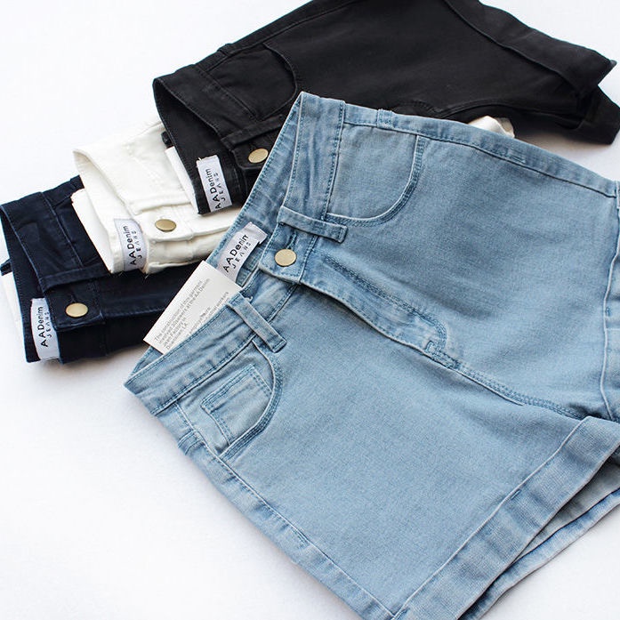 Jiashucheng Quần Short Denim Dáng Chữ A Eo Cao Co Giãn Phong Cách Hàn Quốc Thời Trang Mùa Hè Mới Dành Cho Nữ