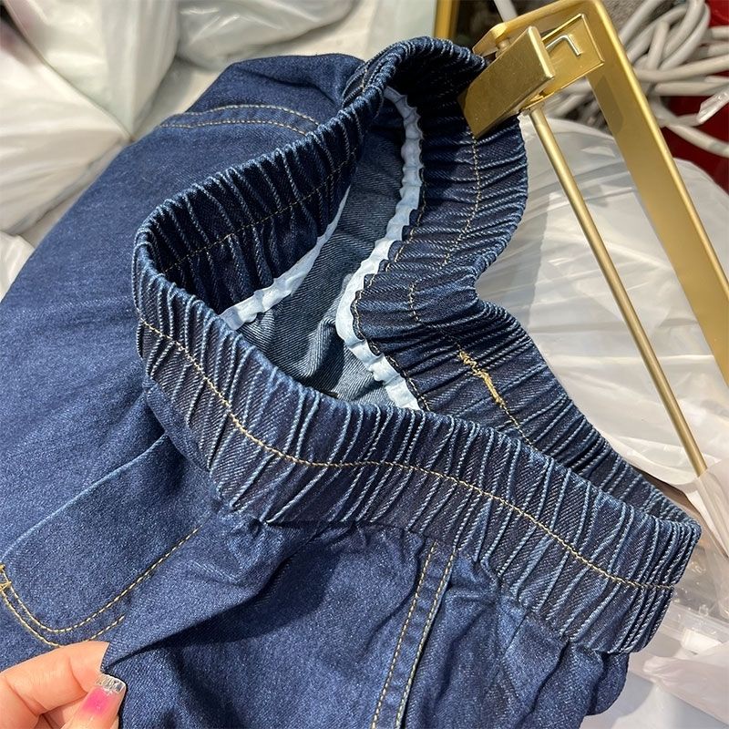 Quần Yếm Denim Ngắn Dáng Chữ a Lưng Cao Co Giãn Màu Xanh Dương Đậm Thời Trang Mùa Hè Cho Nữ