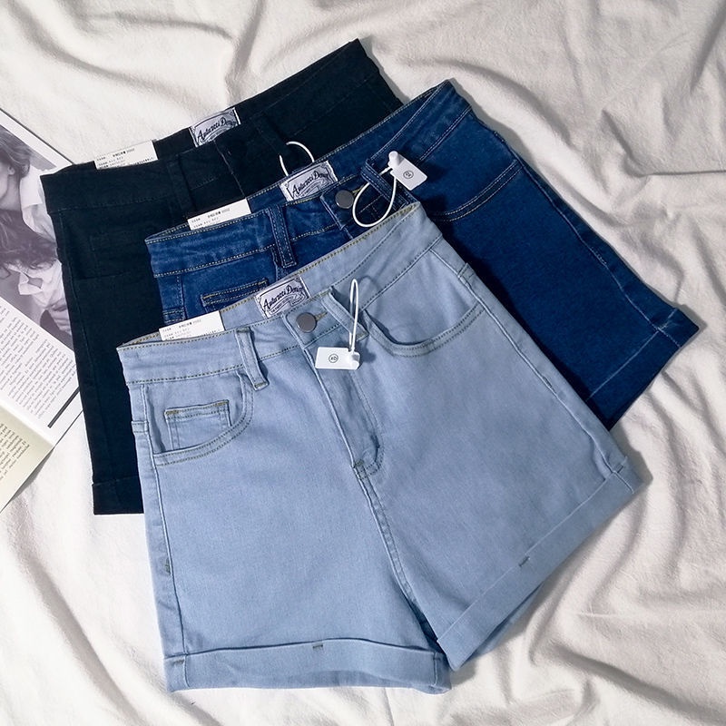 Quần Short Denim Lưng Cao Co Giãn Thời Trang Mùa Hè Dành Cho Nữ