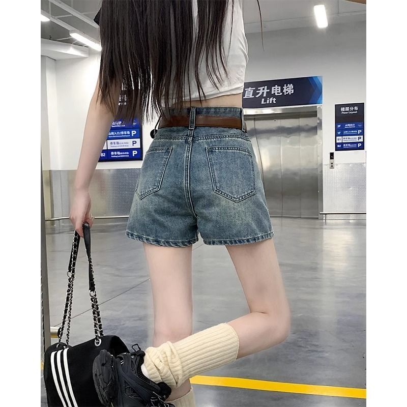 Jiashucheng Quần Short Denim Chữ a Ống Rộng Lưng Cao Phong Cách Mới Mùa Hè Dành Cho Nữ Sinh