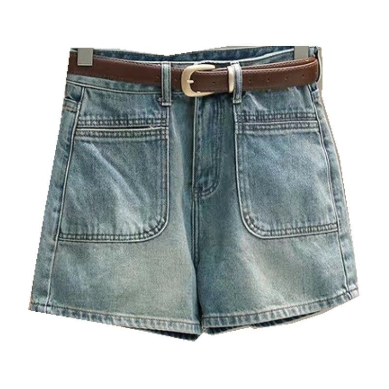 Jiashucheng Quần Short Denim Chữ a Ống Rộng Lưng Cao Phong Cách Mới Mùa Hè Dành Cho Nữ Sinh