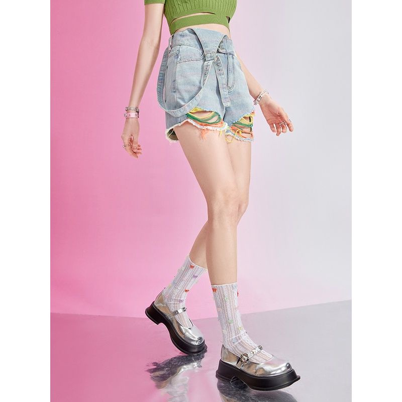 Jiashucheng Quần Yếm Ngắn Thẳng Eo Cao Thiết Kế Mới Thời Trang Mùa Hè Phong Cách Hàn Quốc Dễ Phối Đồ