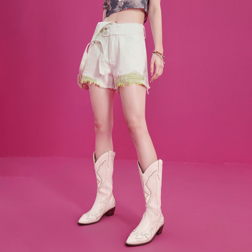 Jiashucheng Quần Yếm Ngắn Thẳng Eo Cao Thiết Kế Mới Thời Trang Mùa Hè Phong Cách Hàn Quốc Dễ Phối Đồ