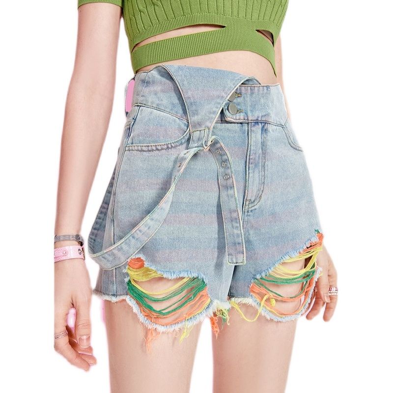 Jiashucheng Quần Yếm Ngắn Thẳng Eo Cao Thiết Kế Mới Thời Trang Mùa Hè Phong Cách Hàn Quốc Dễ Phối Đồ